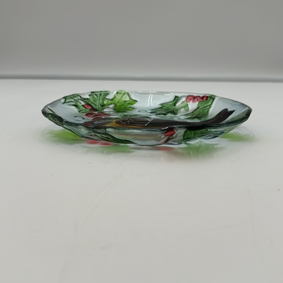 Fused Glass Bird Plate with Holly Berries - Picture 6 of 16